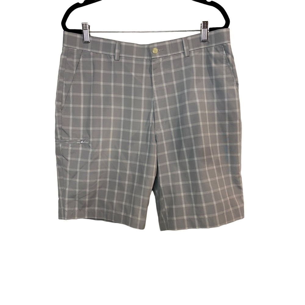 Grand Slam Golf Shorts Size 36 Gray White Plaid Inseam 10" Comfort Breathable